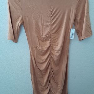 Daily Ritual Women's Jersey Ruched Front Half Sleeve Carmel Color Dress Size XS